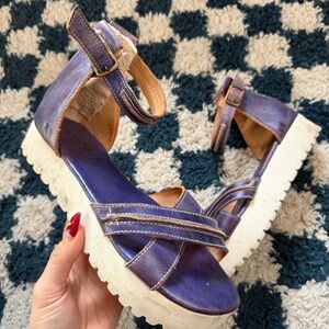 BED STU Carroll Purple Rustic Platform Leather Zip Back Sandal Size 9.5
